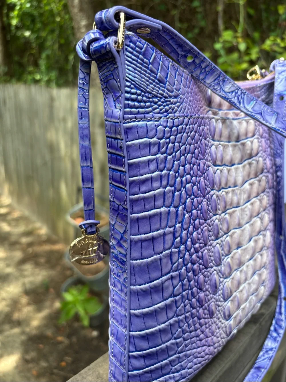 Brahmin Very Peri /Lavender Croc-Embossed Leather Crossbody